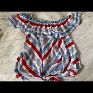 Dex Off the Shoulder Plus Printed Tied Blouse